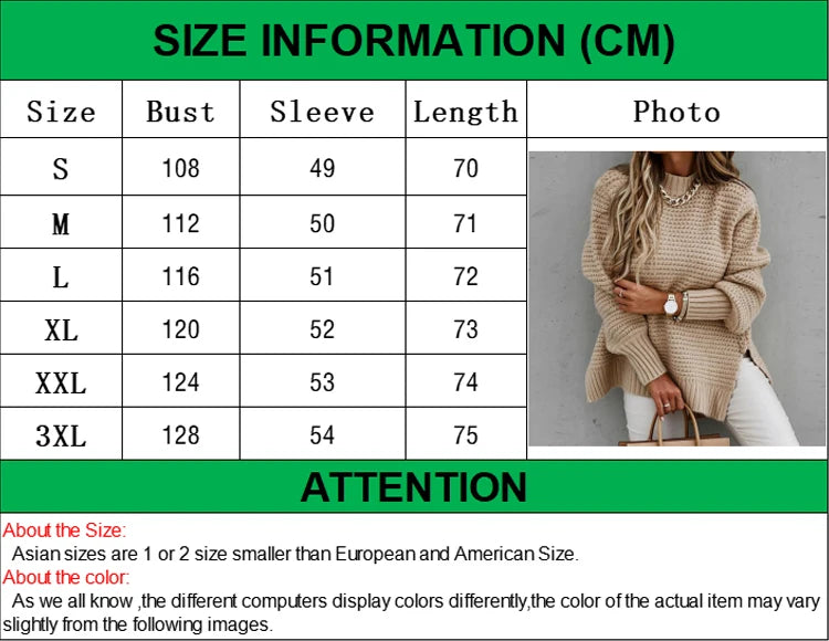 2024 New Loose Split Knitted Long Sleeve Thick Sweater Half High Neck Korean Fashion Pullover Autumn Winter Black Women Clothes