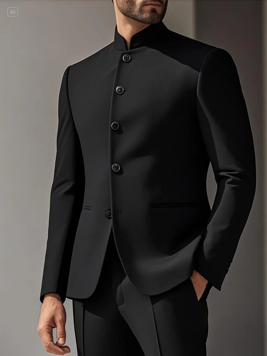 Men's Business Casual Suit Handsome Solid Color Wedding Match Blazer Fashion Chinese Stand Collar Slim Fit Dress Coat