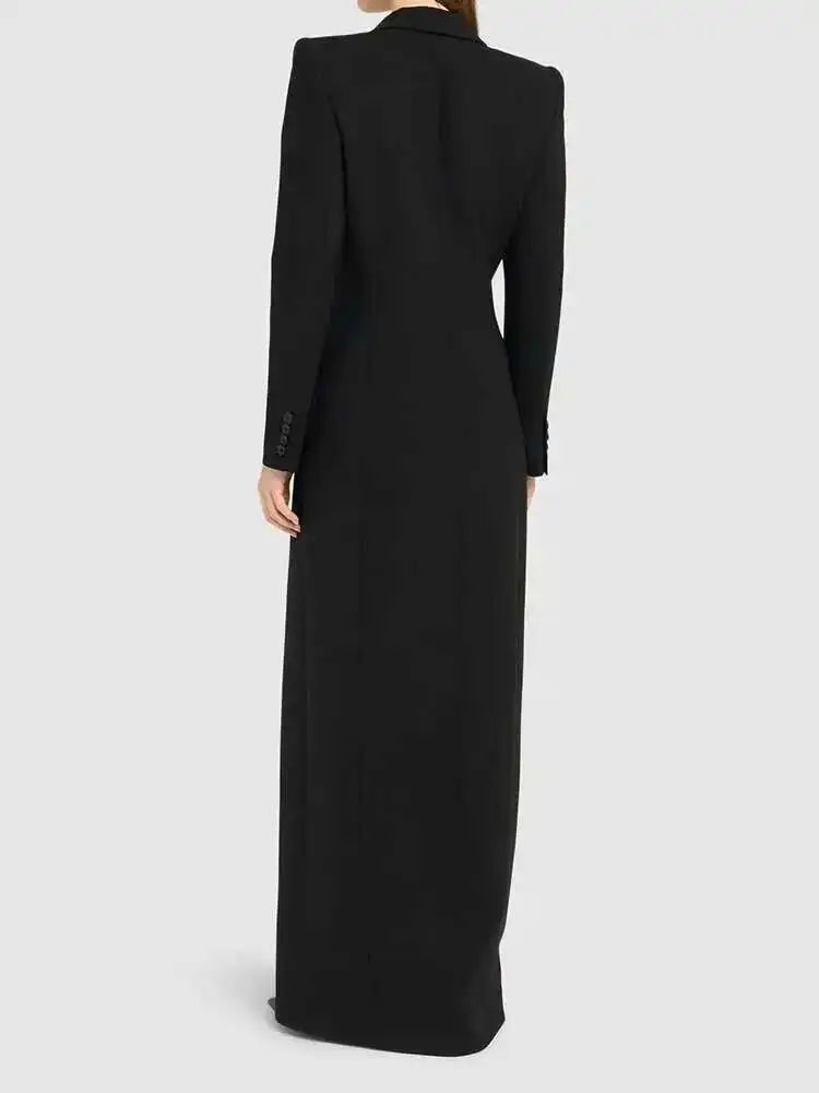 EAM Women Black Single Button X-Long Elegant Blazer New Lapel Long Sleeve Jacket Fashion Tide Spring Autumn 2025 31A0819