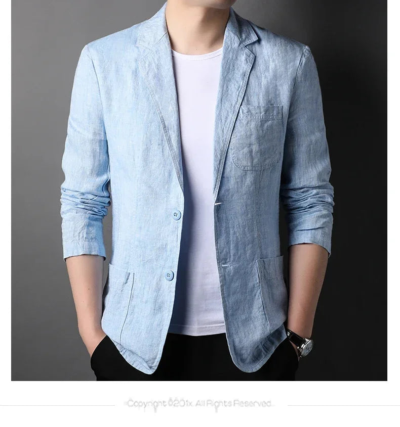 Spring Summer 2025 New High-quality Men's Fashion Handsome Linen Suit Thin Men's Coat
