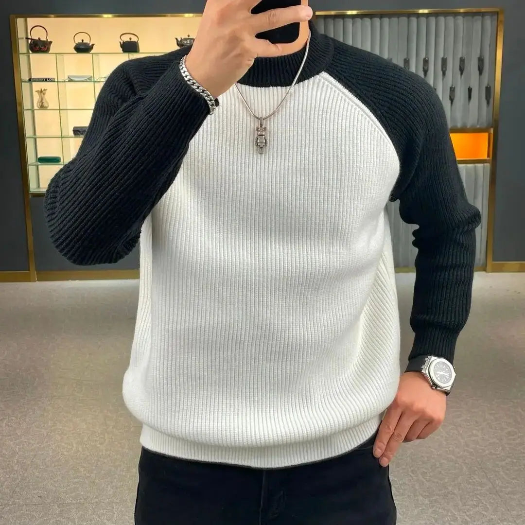American Heavyweight Raglan Winter Contrasting Color Splicing Bottoming Shirt Long-sleeved Loose Round Neck Sweatshirt Sweater
