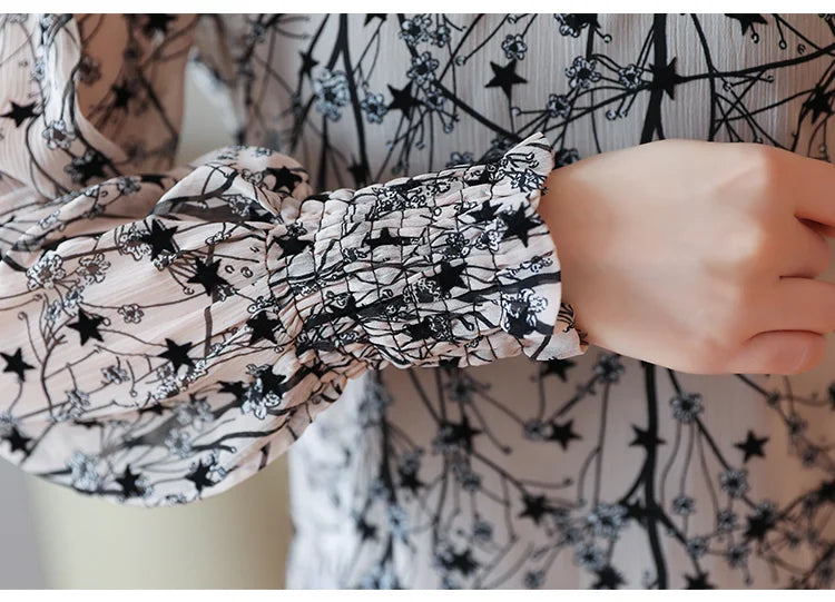 Women Chiffon Blouses 2023 Casual Stand Collar Floral Women Clothing Long Sleeve Printed Shirt Women Tops Chemise Femme 6197