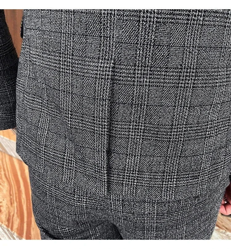 Men's Suit 3 Piece, Business Casual Jacket Vest with Trousers, Gray Dark Brown Slim Fit Suit, Asian Size M-5XL