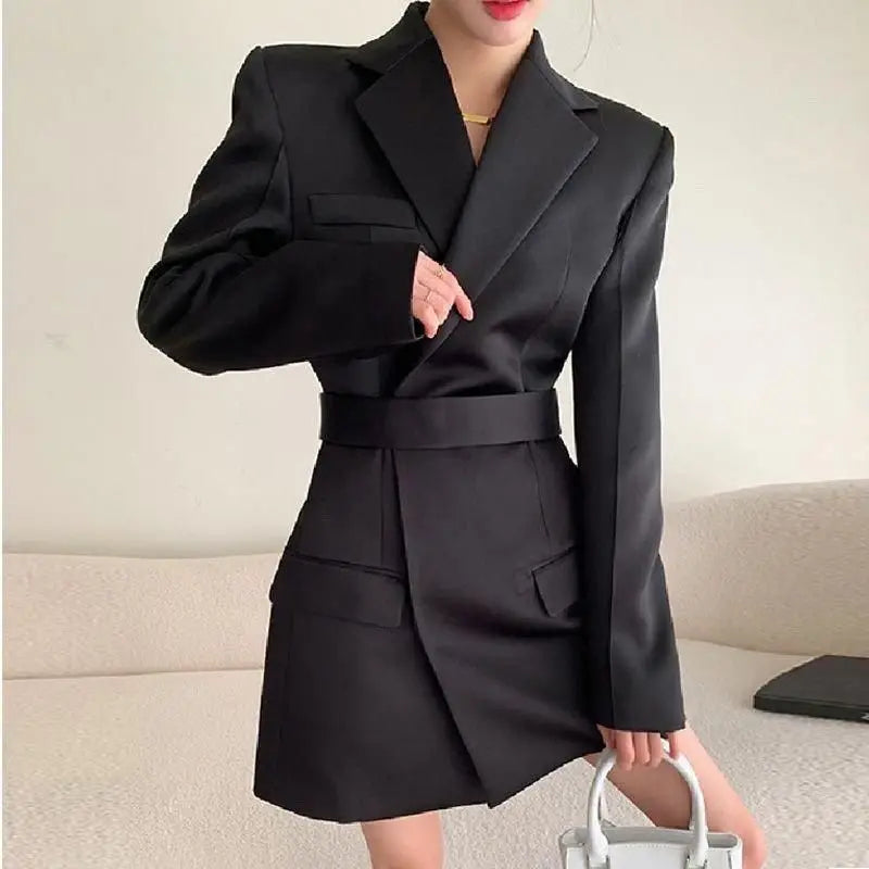 Women Blazer Flattering Waist Solid All-match Streetwear Faddish Elegant Long Style Outwear Simple Feminine Spring Popular Coats
