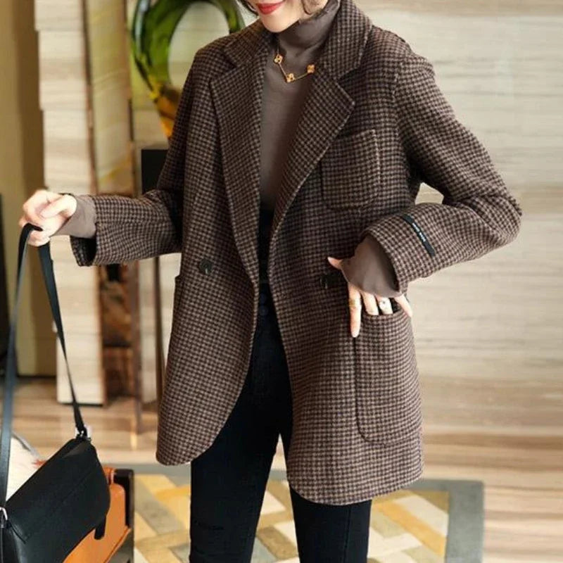 Plaid Blazer Woman Check Wool & Blend Outerwears Clothes Tweed Coats For Women Jacket Spring On Offer With Chic Point Hot New In