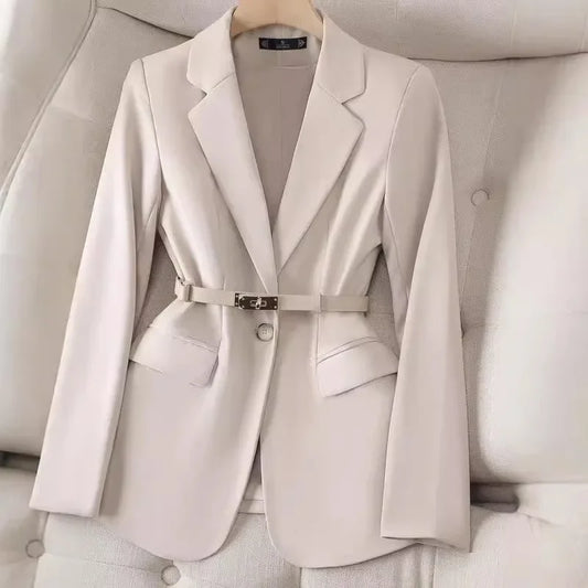 Elegant Women's Small Suit Jacket High Quality Autumn Winter Formal Wear Polyester Fiber Regular Sleeve Length Pure Color