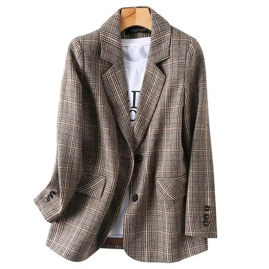 2025 Fashion Spring Autumn Plaid Suit Jacket Women Casual Blazers Small Coat Lady Outerwear Loose Tops Female Lattice Blazers