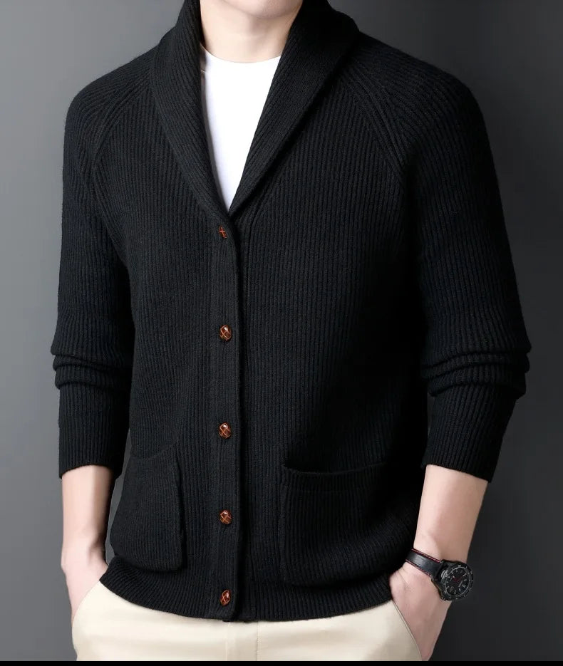 Fashion New Winter Men Knitted Luxury Buttons Cardigan Sweater Coat Long Sleeve Casual Streetwear Suit Collar Solid Vintage Coat