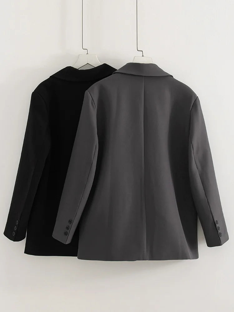 Women Blazers Grey Autumn Outerwears Office Jackets Ladies Coat Long Sleeve Pockets Black Blazers For Women Casual Long Jackets