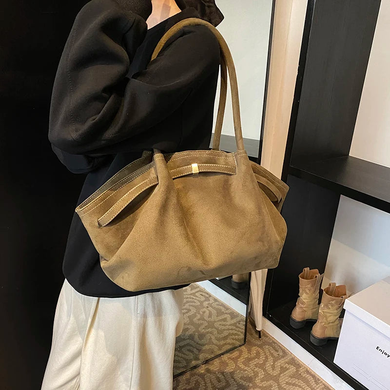 LEFTSIDE Large Nubuck Leather Tote Bags Lady Shoulder Bag for Women 2024 Winter New Korean Fashion Y2K Retro Handbags and Purses