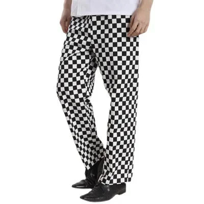 Casual Chef Pants Plaid Elastic Kitchen Workwear Men Women Chef Trousers Comfortable Fit Culottes Work Uniforms AE Stock