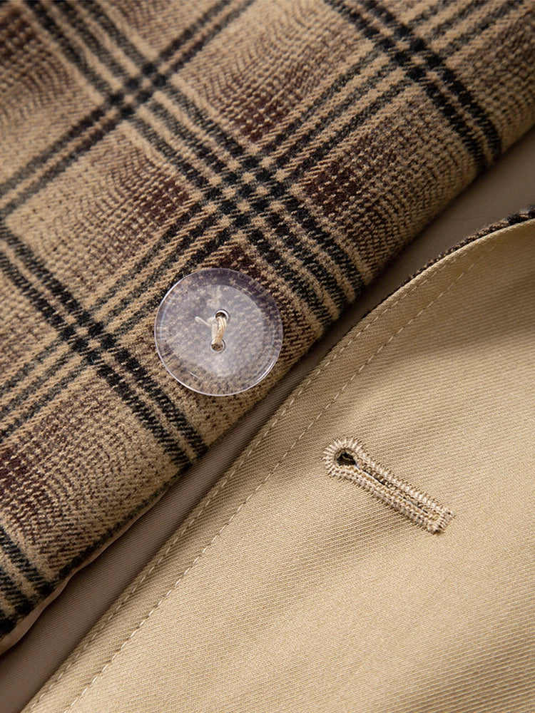 Khaki Plaid Trench Coat for Women Spring Short Loose Belted Jacket Long Sleeve Vintage Elegant Casual Outerwear