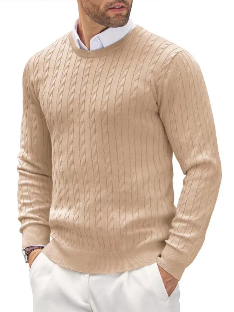 New Men's Round Neck Knitted Sweater for Autumn and Winter