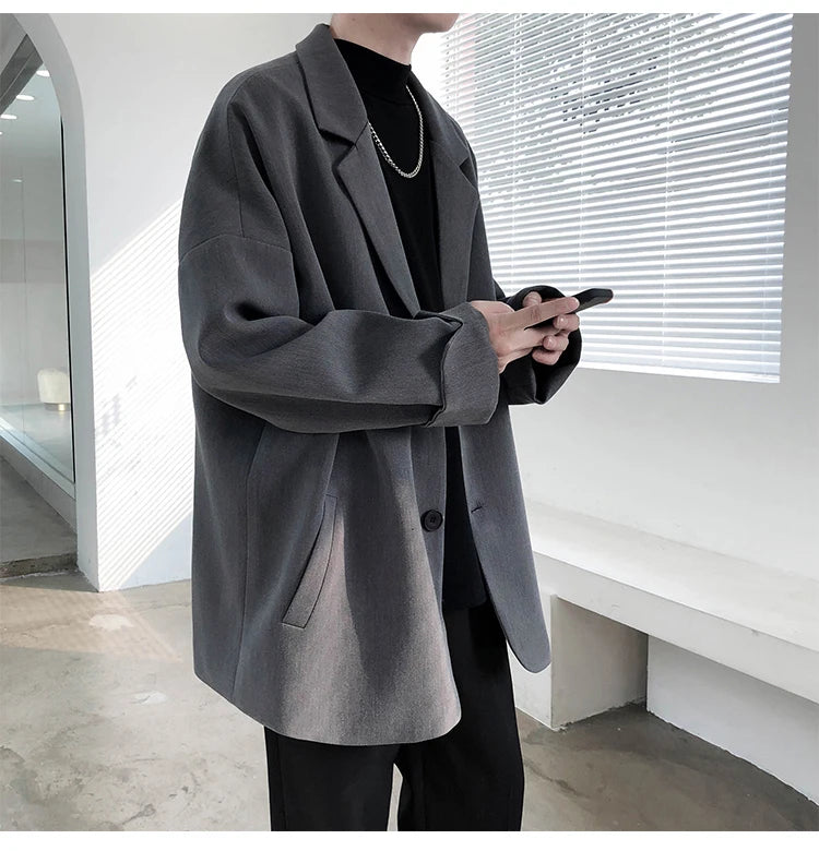 Casual Blazers Men Autumn coat Leisure Trendy Loose Suit Jackets Male Retro Streetwear All-match Simple Korean Suit-tops
