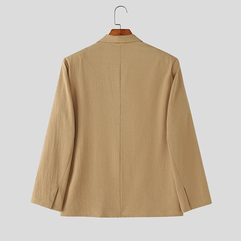 INCERUN Men Blazer Lapel Long Sleeve Solid Color Button Male Suit Streetwear Elegant 2025 Fashion Casual Thin Coats Men S-3XL