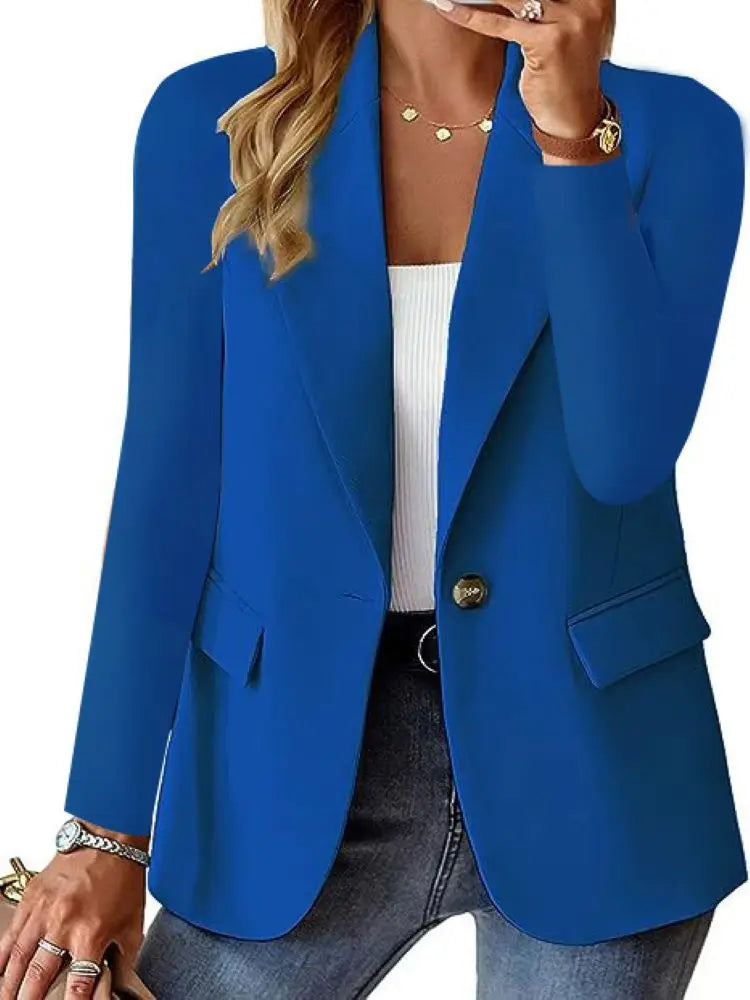 2025 New Women's Fashion Solid Button Suit Coat Lapel Long Sleeve Hatless Casual Coat/Jacket Oversized Work Office Business