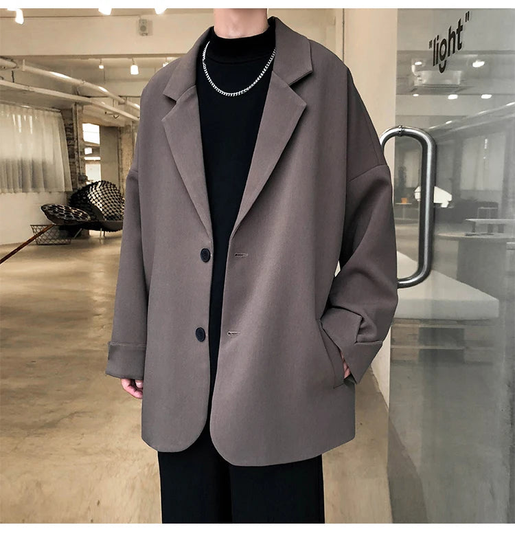 Casual Blazers Men Autumn coat Leisure Trendy Loose Suit Jackets Male Retro Streetwear All-match Simple Korean Suit-tops