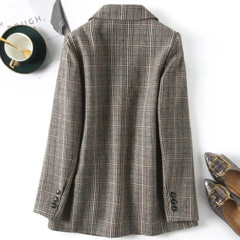 2025 Fashion Spring Autumn Plaid Suit Jacket Women Casual Blazers Small Coat Lady Outerwear Loose Tops Female Lattice Blazers