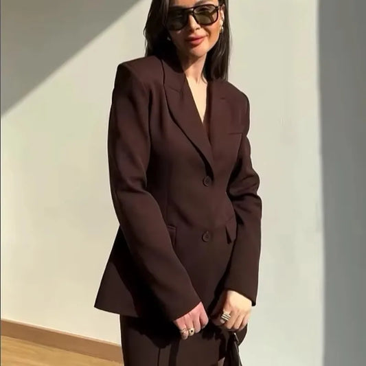 Elegant Blazer Women Fashion Office Lady Brown Suit Jacket Spring 2025 Shoulder Pad Cinched Waist Suit Single Breasted Blazers