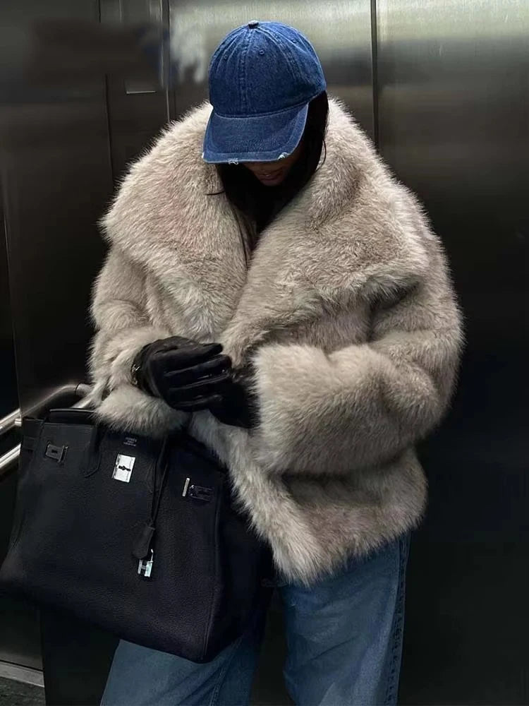 Faux Fur Cropped Jackets for Women Coats Thick Warm Soft Jacket Woman 2024 Long Sleeve Casual Winter Coat In New Outerwear