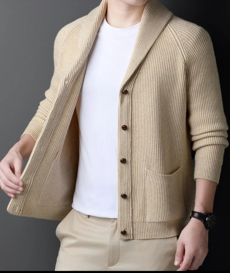 Fashion New Winter Men Knitted Luxury Buttons Cardigan Sweater Coat Long Sleeve Casual Streetwear Suit Collar Solid Vintage Coat