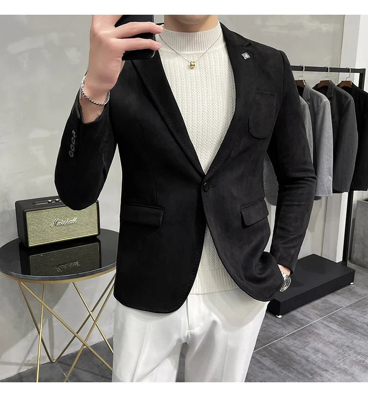 Deerskin Leather Jacket Blazer Men Casual Slim Fit Blazer Hombre Suit Leather Jacket Men Terno Masculino Men Clothing 6 Color