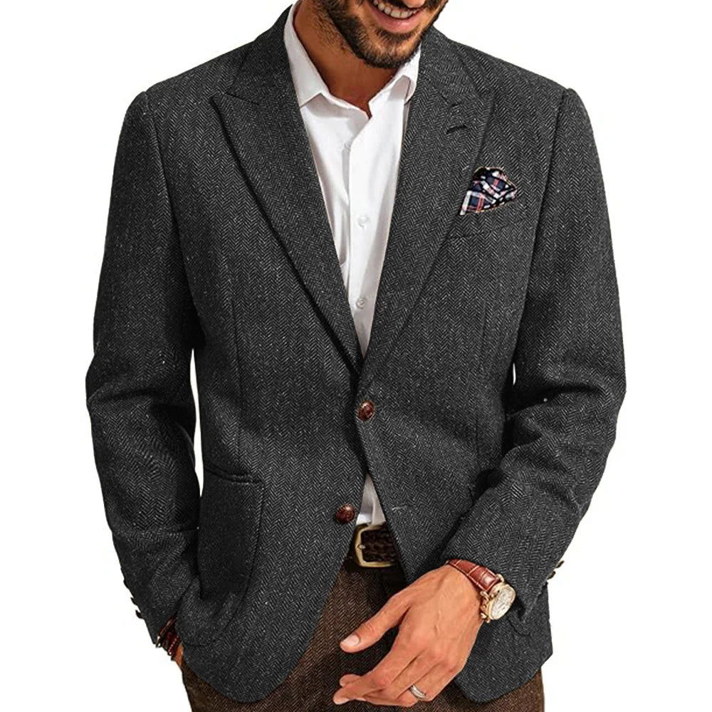 Men Suit Blazer Herringbone Pattern Single Breasted Slim Fit Stylish Comfortable Business Work Office Elegant Casual Jacket Form
