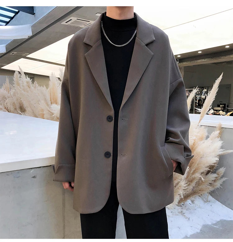 Casual Blazers Men Autumn coat Leisure Trendy Loose Suit Jackets Male Retro Streetwear All-match Simple Korean Suit-tops