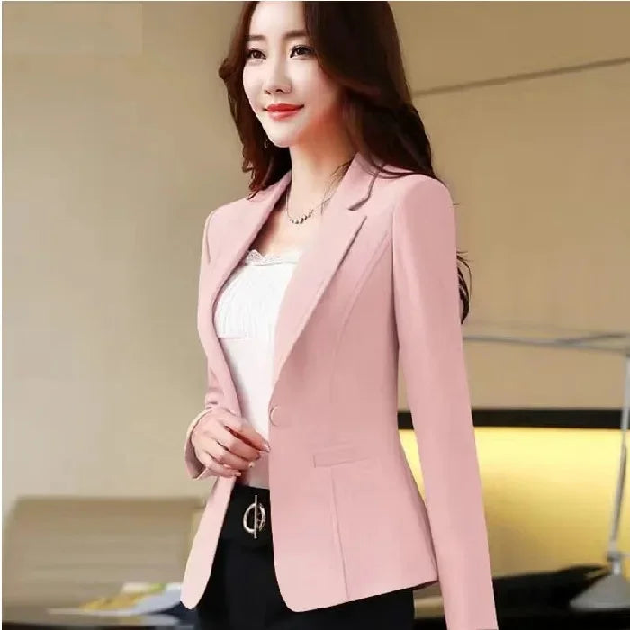 Slim Fit Ladies Style Small Suit Jacket Casual Korean Version Spring Autumn Women's Fashion Polyester Fiber Full Sleeve Stand Co