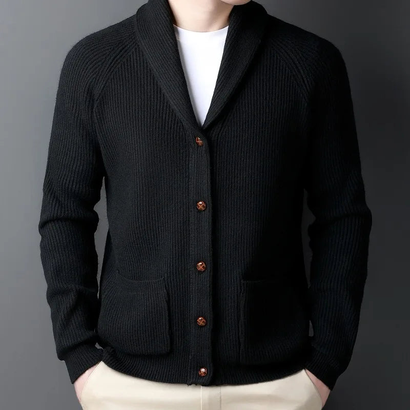 Fashion New Winter Men Knitted Luxury Buttons Cardigan Sweater Coat Long Sleeve Casual Streetwear Suit Collar Solid Vintage Coat