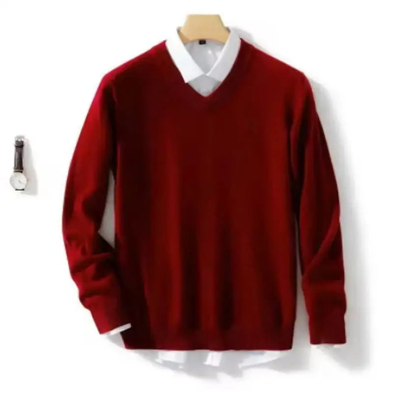 Men's Cashmere Warm Pullovers Sweater V Neck Knit Autumn Winter Fit Tops Male Wool Knitwear Jumpers Bottoming shirt Plus Size