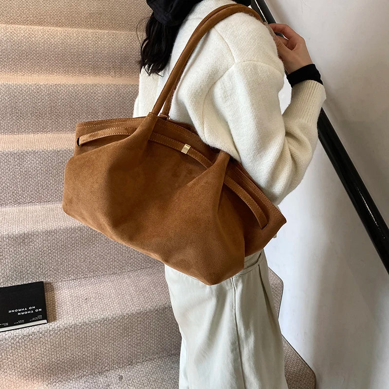 LEFTSIDE Large Nubuck Leather Tote Bags Lady Shoulder Bag for Women 2024 Winter New Korean Fashion Y2K Retro Handbags and Purses