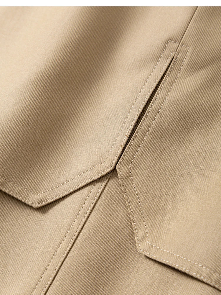 Khaki Plaid Trench Coat for Women Spring Short Loose Belted Jacket Long Sleeve Vintage Elegant Casual Outerwear