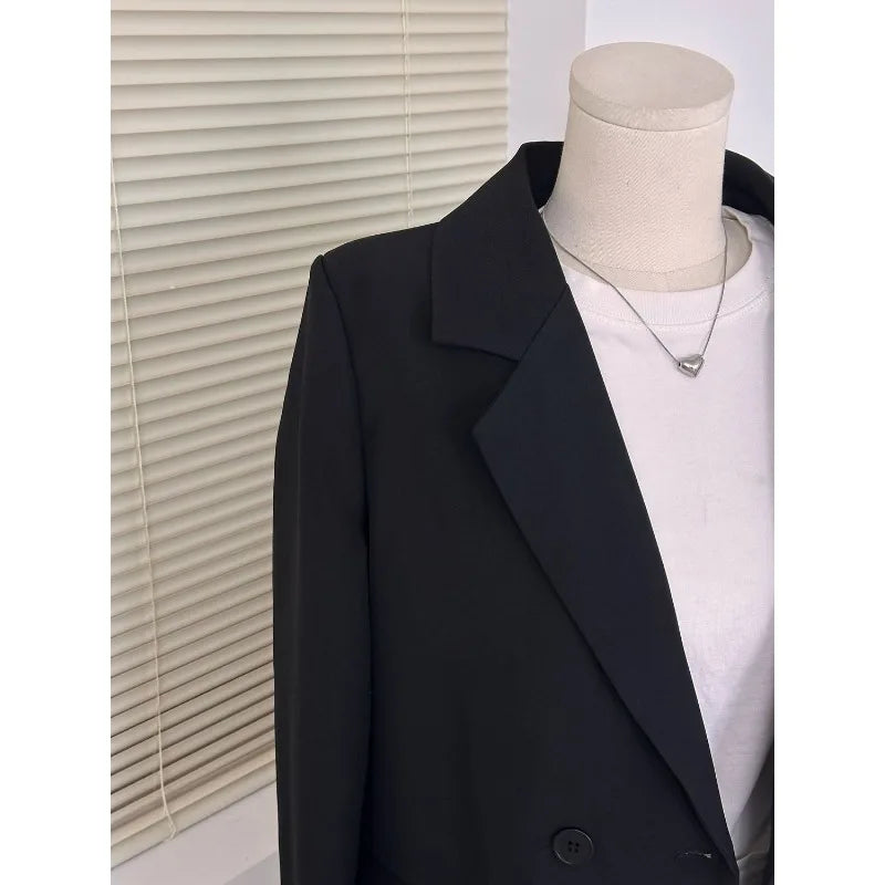 Solid Color Long-sleeved Buttoned Cardigan with Korean Style Casual Loose Lazy Style Blazer for Women