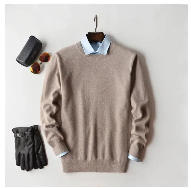 Cashmere Cotton Blended Pullover Men Sweater 2024 Autumn Winter Classic Round Neck All-match Jumper Pull Homme Knitted Sweaters