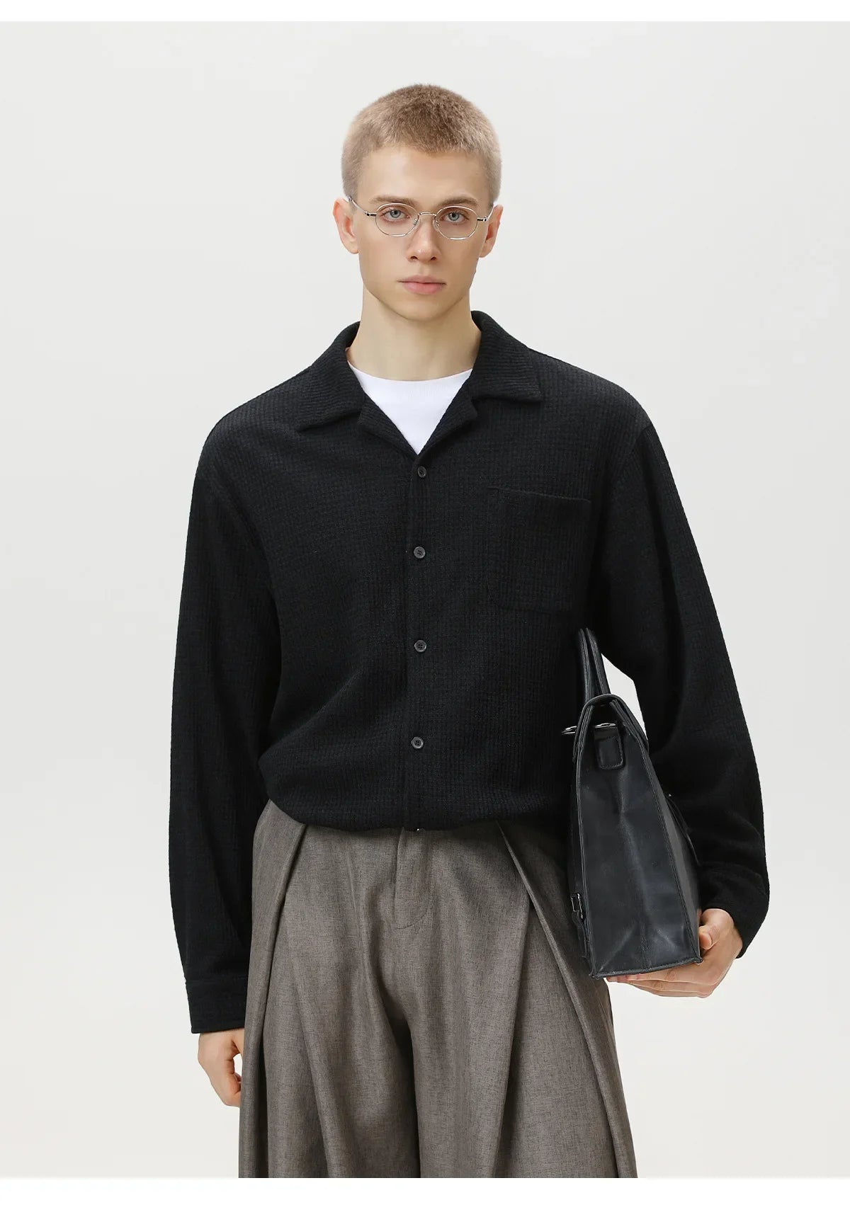 TFETTERS 2025 Autumn Winter Vintage Cuban Collar Shirt Men Elegant Texture Long Sleeve Loose Fit Shirt Man Designer Clothes