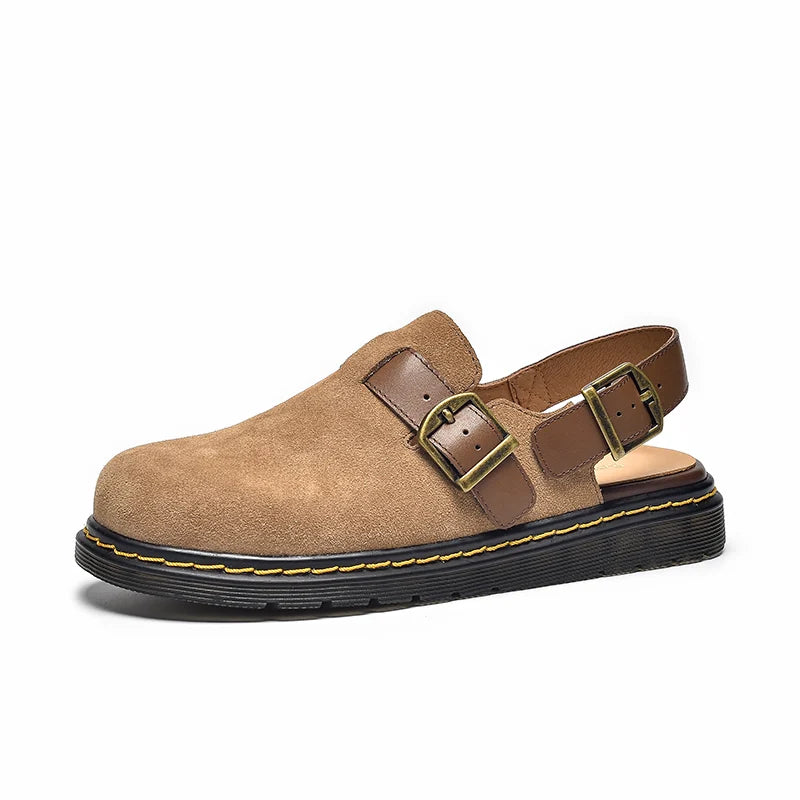 BEAUTODAY Outdoor Sandals Women Genuine Cow Leather Roud Toe Back Belt Strap Buckle Sewing-sole Ladies Shoes Handemade 32409