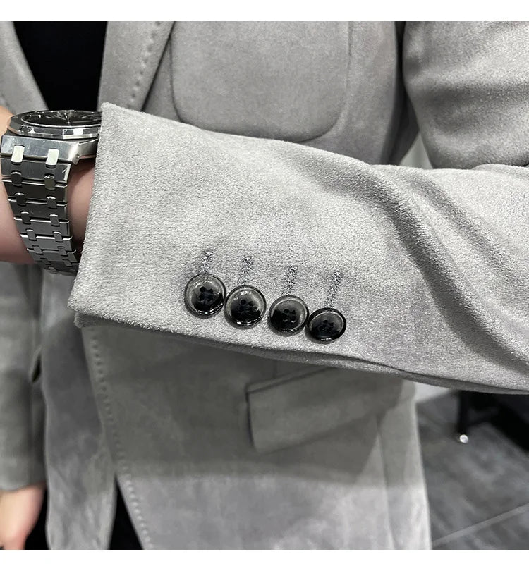 Deerskin Leather Jacket Blazer Men Casual Slim Fit Blazer Hombre Suit Leather Jacket Men Terno Masculino Men Clothing 6 Color