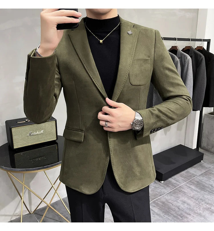 Deerskin Leather Jacket Blazer Men Casual Slim Fit Blazer Hombre Suit Leather Jacket Men Terno Masculino Men Clothing 6 Color