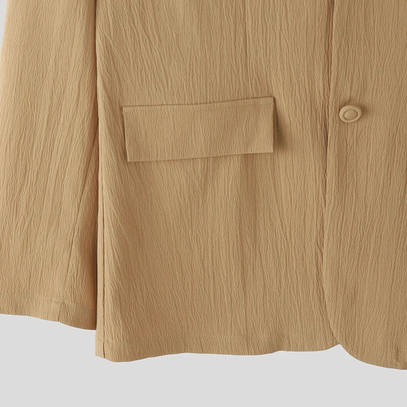 INCERUN Men Blazer Lapel Long Sleeve Solid Color Button Male Suit Streetwear Elegant 2025 Fashion Casual Thin Coats Men S-3XL