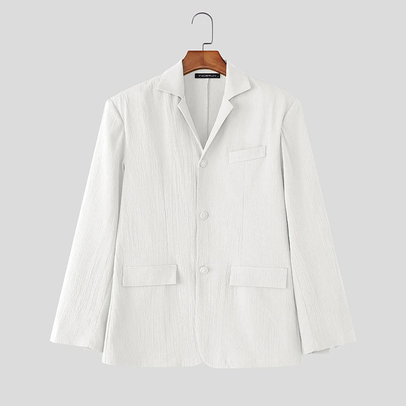 INCERUN Men Blazer Lapel Long Sleeve Solid Color Button Male Suit Streetwear Elegant 2025 Fashion Casual Thin Coats Men S-3XL