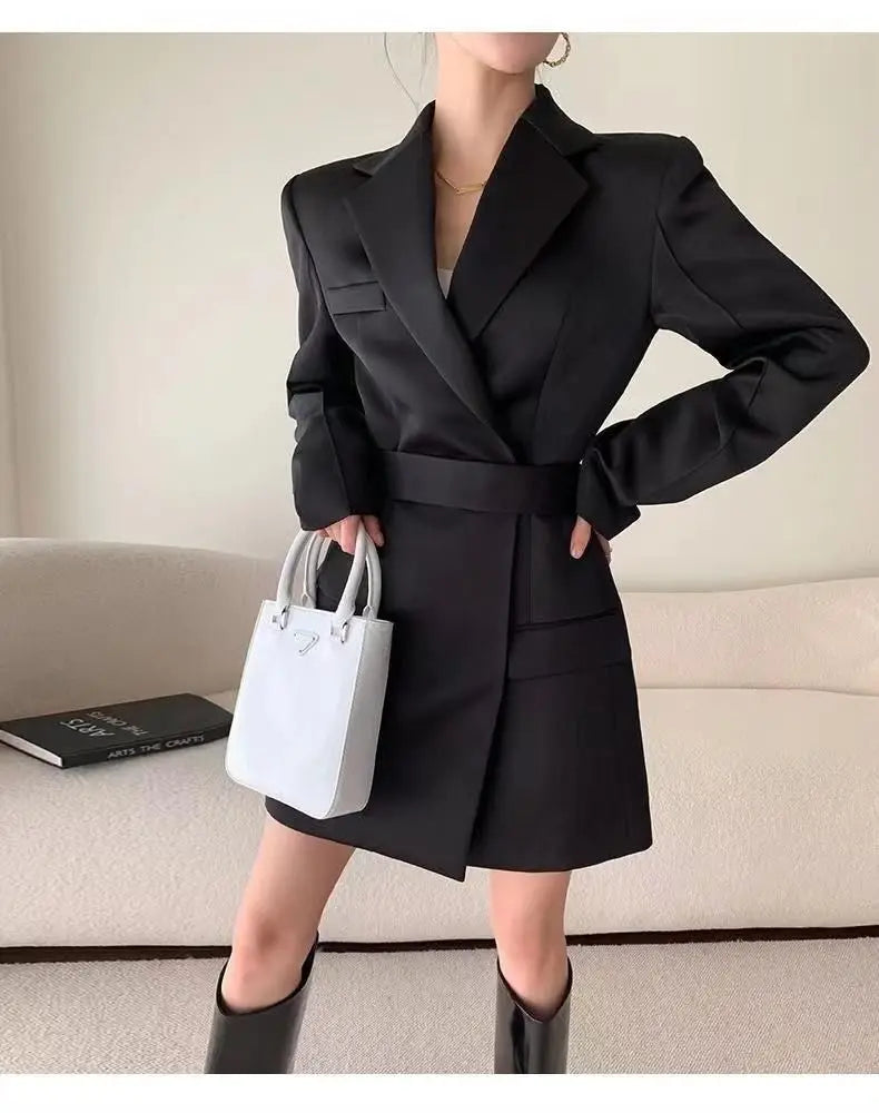 Women Blazer Flattering Waist Solid All-match Streetwear Faddish Elegant Long Style Outwear Simple Feminine Spring Popular Coats