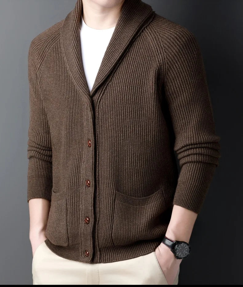 Fashion New Winter Men Knitted Luxury Buttons Cardigan Sweater Coat Long Sleeve Casual Streetwear Suit Collar Solid Vintage Coat