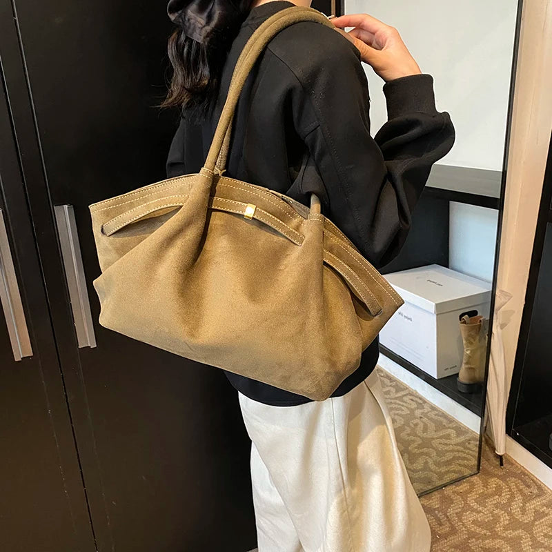 LEFTSIDE Large Nubuck Leather Tote Bags Lady Shoulder Bag for Women 2024 Winter New Korean Fashion Y2K Retro Handbags and Purses