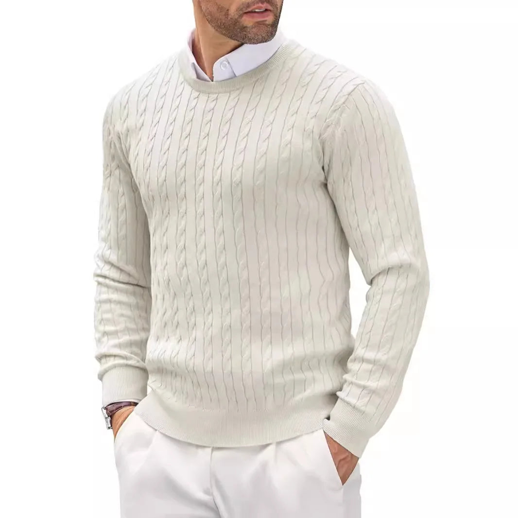 New Men's Round Neck Knitted Sweater for Autumn and Winter