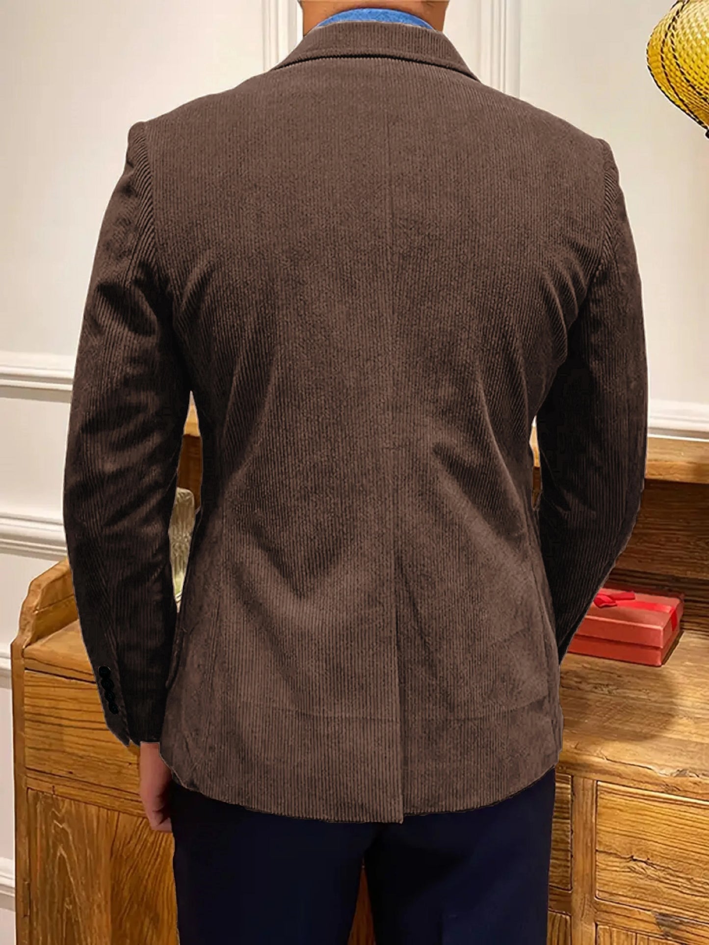 Men's Spring and Autumn New Leisure Fashion Commuter Solid Color Double Button Corduroy Jacket