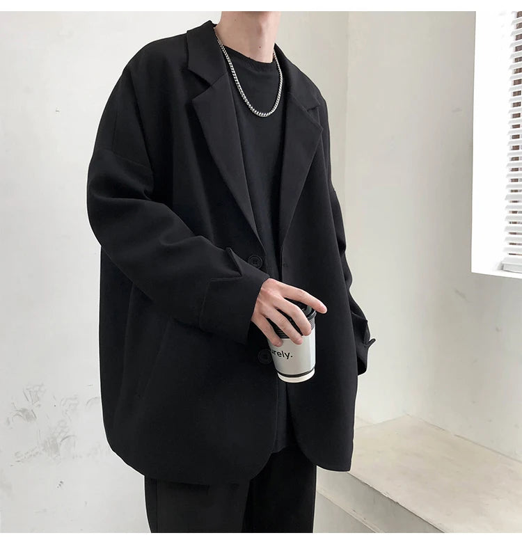 Casual Blazers Men Autumn coat Leisure Trendy Loose Suit Jackets Male Retro Streetwear All-match Simple Korean Suit-tops