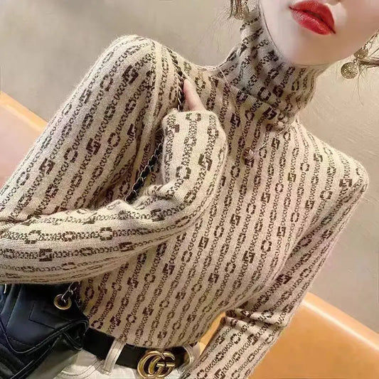 Winter Clothes Women Korean Fashion Luxury High Collar Basic Knitted Sweater Elegant Chic Long Sleeve Slim Pullover Tops Jumpers