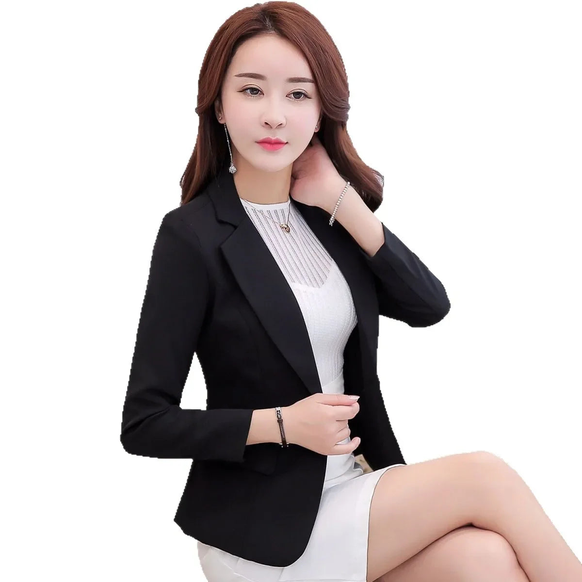 Slim Fit Ladies Style Small Suit Jacket Casual Korean Version Spring Autumn Women's Fashion Polyester Fiber Full Sleeve Stand Co