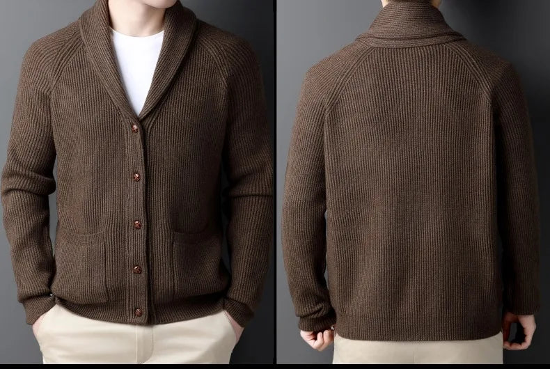 Fashion New Winter Men Knitted Luxury Buttons Cardigan Sweater Coat Long Sleeve Casual Streetwear Suit Collar Solid Vintage Coat